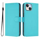 For iPhone 13 mini Skin Feel Solid Color Leather Phone Case with Lanyard(Lake Blue) - 2