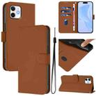 For iPhone 12 / 12 Pro Skin Feel Solid Color Leather Phone Case with Lanyard(Brown) - 1