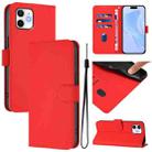 For iPhone 12 / 12 Pro Skin Feel Solid Color Leather Phone Case with Lanyard(Red) - 1