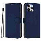 For iPhone 12 Pro Max Skin Feel Solid Color Leather Phone Case with Lanyard(Navy Blue) - 2