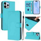 For iPhone 12 Pro Max Skin Feel Solid Color Leather Phone Case with Lanyard(Lake Blue) - 1