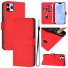 For iPhone 11 Pro Max Skin Feel Solid Color Leather Phone Case with Lanyard(Red) - 1