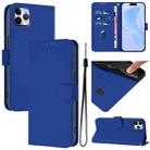 For iPhone 11 Pro Max Skin Feel Solid Color Leather Phone Case with Lanyard(Dark Blue) - 1
