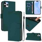 For iPhone 11 Pro Max Skin Feel Solid Color Leather Phone Case with Lanyard(Dark Green) - 1