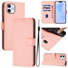 For iPhone 11 Skin Feel Solid Color Leather Phone Case with Lanyard(Pink) - 1