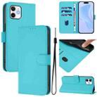For iPhone 11 Skin Feel Solid Color Leather Phone Case with Lanyard(Lake Blue) - 1