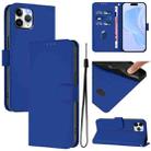 For iPhone 11 Pro Skin Feel Solid Color Leather Phone Case with Lanyard(Dark Blue) - 1