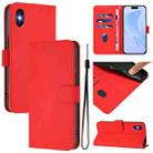 For iPhone XS / X Skin Feel Solid Color Leather Phone Case with Lanyard(Red) - 1