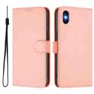 For iPhone XS / X Skin Feel Solid Color Leather Phone Case with Lanyard(Pink) - 2