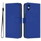 For iPhone XS / X Skin Feel Solid Color Leather Phone Case with Lanyard(Dark Blue) - 2