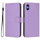 For iPhone XS / X Skin Feel Solid Color Leather Phone Case with Lanyard(Lavender Purple) - 2