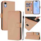 For iPhone XR Skin Feel Solid Color Leather Phone Case with Lanyard(Nude) - 1