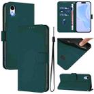 For iPhone XR Skin Feel Solid Color Leather Phone Case with Lanyard(Dark Green) - 1