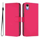 For iPhone XR Skin Feel Solid Color Leather Phone Case with Lanyard(Rose Red) - 2