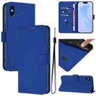For iPhone XS Max Skin Feel Solid Color Leather Phone Case with Lanyard(Dark Blue) - 1
