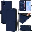 For iPhone XS Max Skin Feel Solid Color Leather Phone Case with Lanyard(Navy Blue) - 1