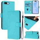 For iPhone 8 Plus / 7 Plus Skin Feel Solid Color Leather Phone Case with Lanyard(Lake Blue) - 1