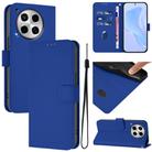 For Tecno Camon 30 4G / 5G Skin Feel Solid Color Leather Phone Case with Lanyard(Dark Blue) - 1