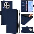 For Tecno Camon 30 4G / 5G Skin Feel Solid Color Leather Phone Case with Lanyard(Navy Blue) - 1