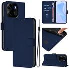 For Tecno Pop 7 / 7 Pro Skin Feel Solid Color Leather Phone Case with Lanyard(Navy Blue) - 1
