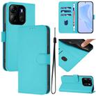 For Tecno Pop 7 / 7 Pro Skin Feel Solid Color Leather Phone Case with Lanyard(Lake Blue) - 1