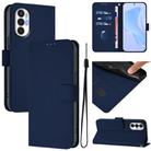 For Tecno Pova 3 Skin Feel Solid Color Leather Phone Case with Lanyard(Navy Blue) - 1