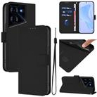 For Tecno Pova 5 Skin Feel Solid Color Leather Phone Case with Lanyard(Black) - 1