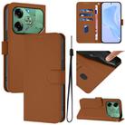 For Tecno Pova 6 4G Skin Feel Solid Color Leather Phone Case with Lanyard(Brown) - 1