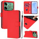 For Tecno Pova 6 4G Skin Feel Solid Color Leather Phone Case with Lanyard(Red) - 1