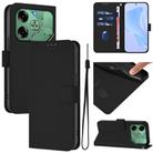 For Tecno Pova 6 4G Skin Feel Solid Color Leather Phone Case with Lanyard(Black) - 1