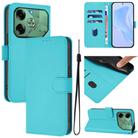 For Tecno Pova 6 4G Skin Feel Solid Color Leather Phone Case with Lanyard(Lake Blue) - 1