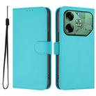 For Tecno Pova 6 4G Skin Feel Solid Color Leather Phone Case with Lanyard(Lake Blue) - 2