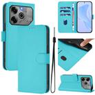 For Tecno Pova 6 5G / 6 Pro 5G Skin Feel Solid Color Leather Phone Case with Lanyard(Lake Blue) - 1