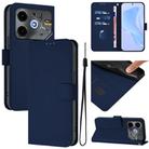 For Tecno Pova 6 Neo Skin Feel Solid Color Leather Phone Case with Lanyard(Navy Blue) - 1