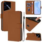 For Tecno Pova Neo 3 Skin Feel Solid Color Leather Phone Case with Lanyard(Brown) - 1