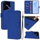 For Tecno Pova Neo 3 Skin Feel Solid Color Leather Phone Case with Lanyard(Dark Blue) - 1