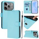 For Tecno Spark 6 Go / Go 2021 Skin Feel Solid Color Leather Phone Case with Lanyard(Sky Blue) - 1