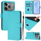 For Tecno Spark 6 Go / Go 2021 Skin Feel Solid Color Leather Phone Case with Lanyard(Lake Blue) - 1