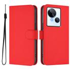 For Tecno Spark 10 5G Skin Feel Solid Color Leather Phone Case with Lanyard(Red) - 2