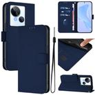 For Tecno Spark 10 5G Skin Feel Solid Color Leather Phone Case with Lanyard(Navy Blue) - 1