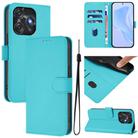 For Tecno Spark 10C / 10 4G Skin Feel Solid Color Leather Phone Case with Lanyard(Lake Blue) - 1
