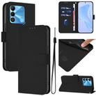 For Tecno Spark Go 2022 / 8C Skin Feel Solid Color Leather Phone Case with Lanyard(Black) - 1