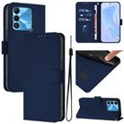 For Tecno Spark Go 2022 / 8C Skin Feel Solid Color Leather Phone Case with Lanyard(Navy Blue) - 1