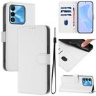 For Tecno Spark Go 2022 / 8C Skin Feel Solid Color Leather Phone Case with Lanyard(White) - 1