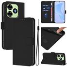 For Tecno Spark Go 2024 4G Skin Feel Solid Color Leather Phone Case with Lanyard(Black) - 1