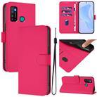 For Tecno Camon 15 Skin Feel Solid Color Leather Phone Case with Lanyard(Rose Red) - 1