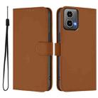 For Motorola Moto G34 5G / G45 5G Skin Feel Solid Color Leather Phone Case with Lanyard(Brown) - 2