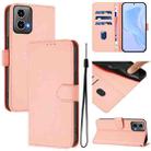 For Motorola Moto G34 5G / G45 5G Skin Feel Solid Color Leather Phone Case with Lanyard(Pink) - 1