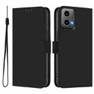 For Motorola Moto G34 5G / G45 5G Skin Feel Solid Color Leather Phone Case with Lanyard(Black) - 2