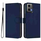 For Motorola Moto G34 5G / G45 5G Skin Feel Solid Color Leather Phone Case with Lanyard(Navy Blue) - 2